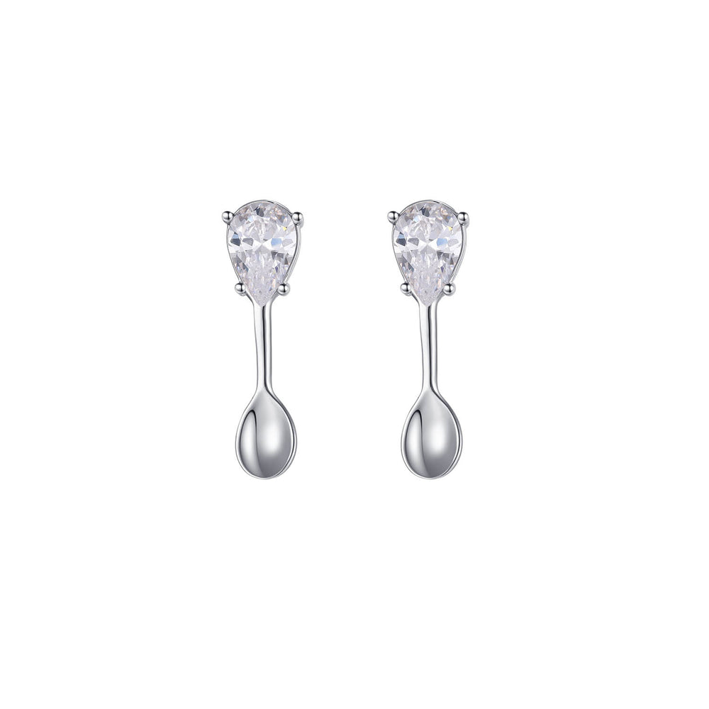 White Gold-plated Spoons Earrings with Pear Crystals