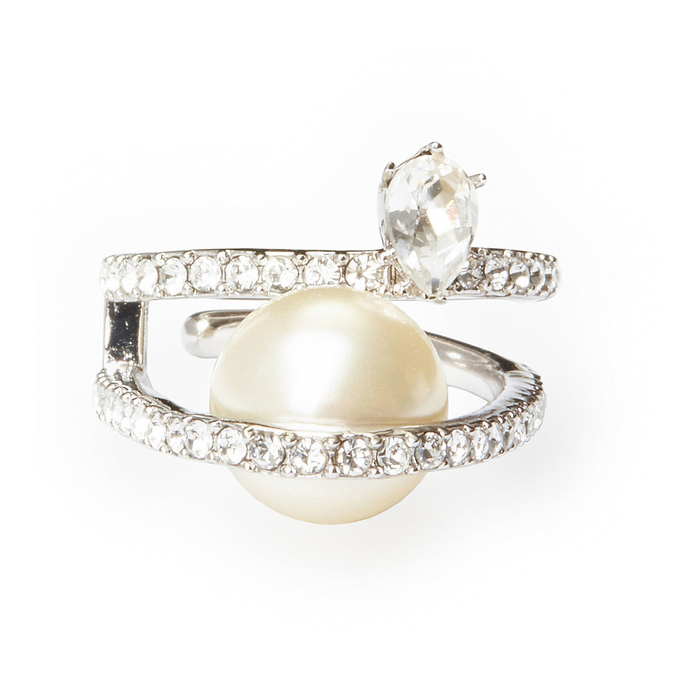 AR Silver Ring with Crystals and Pearl