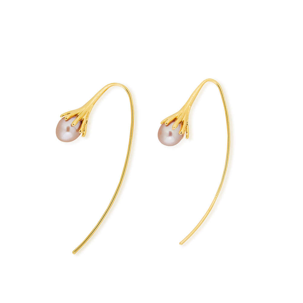 DROP Gold Earrings With Purple Pearls