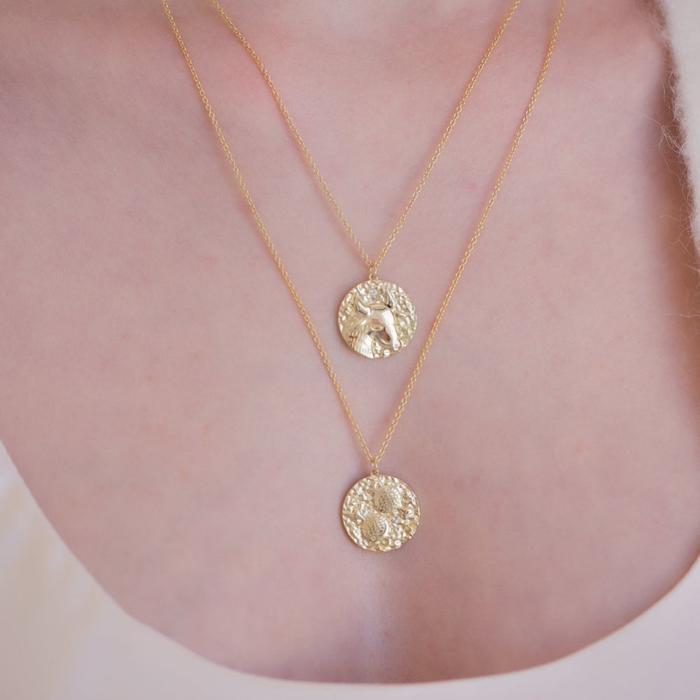 
                  
                    Taurus Zodiac Double Sided Coin Pendant Gold and Crystal Necklace
                  
                