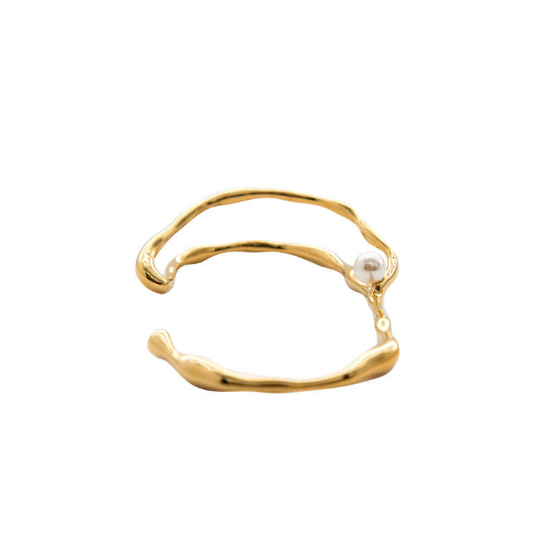 
                  
                    FLOW Gold Irregular Bangle with Small Pearl
                  
                