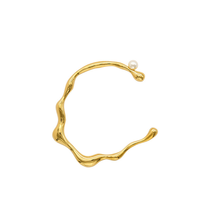 FLOW Gold Bangle With Pearl