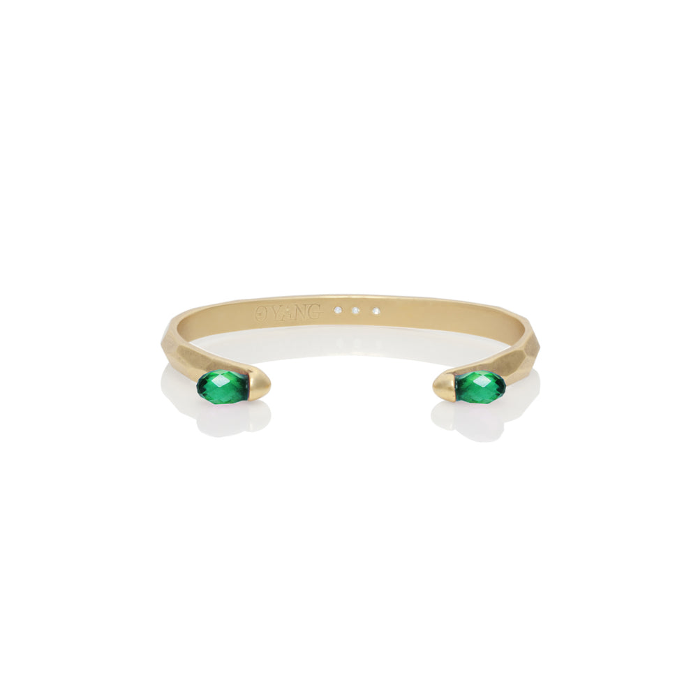 LL Minimalism Gold Bangle with Green Crystal