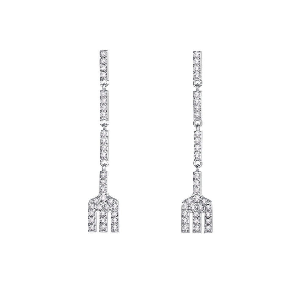 
                  
                    White Gold-plated Long Forks Earrings with Crystals
                  
                