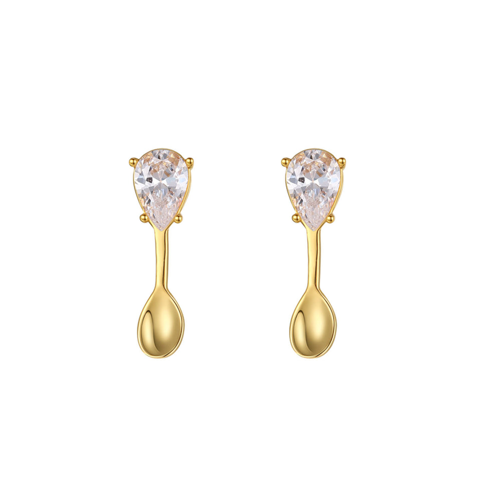 Gold-plated Spoons Earrings with Pear Crystals