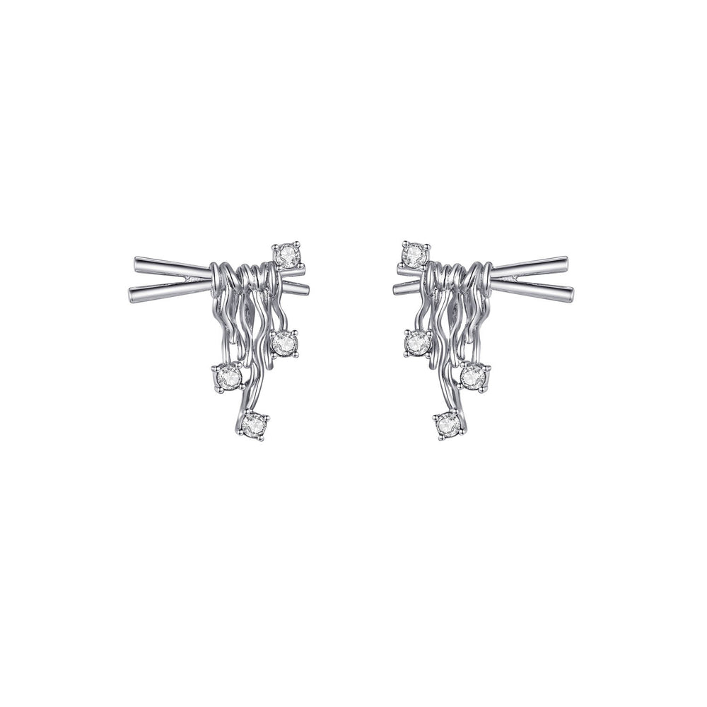 White Gold-plated Chopsticks Earrings with Crystals