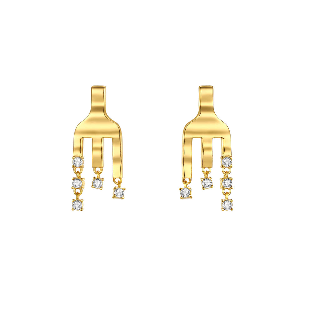 Gold-plated Forks Earrings with Crystals