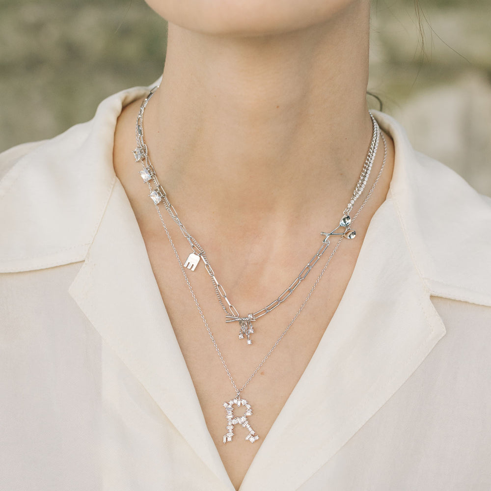 White Gold-plated Chopsticks and Forks Necklace