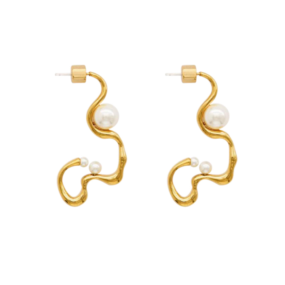 FLOW Gold Art Earrings With Pearls