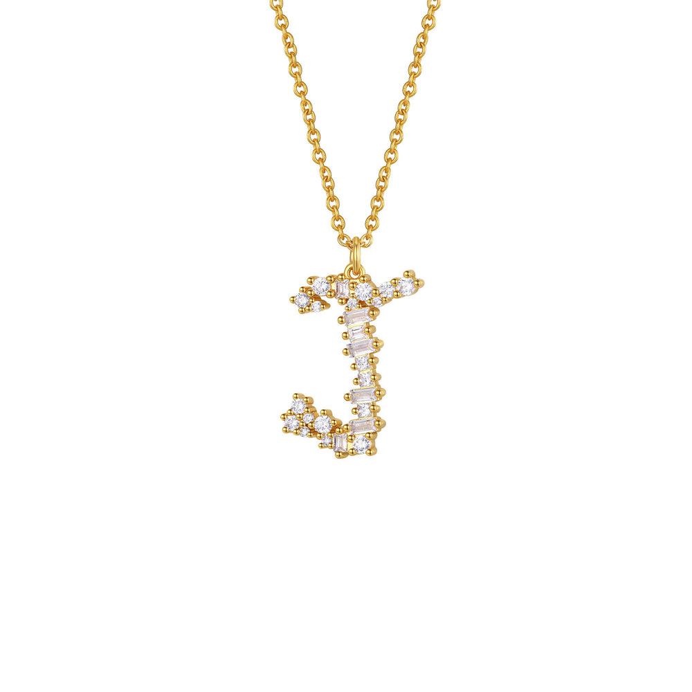 Crystal Initial Necklace - Letter J