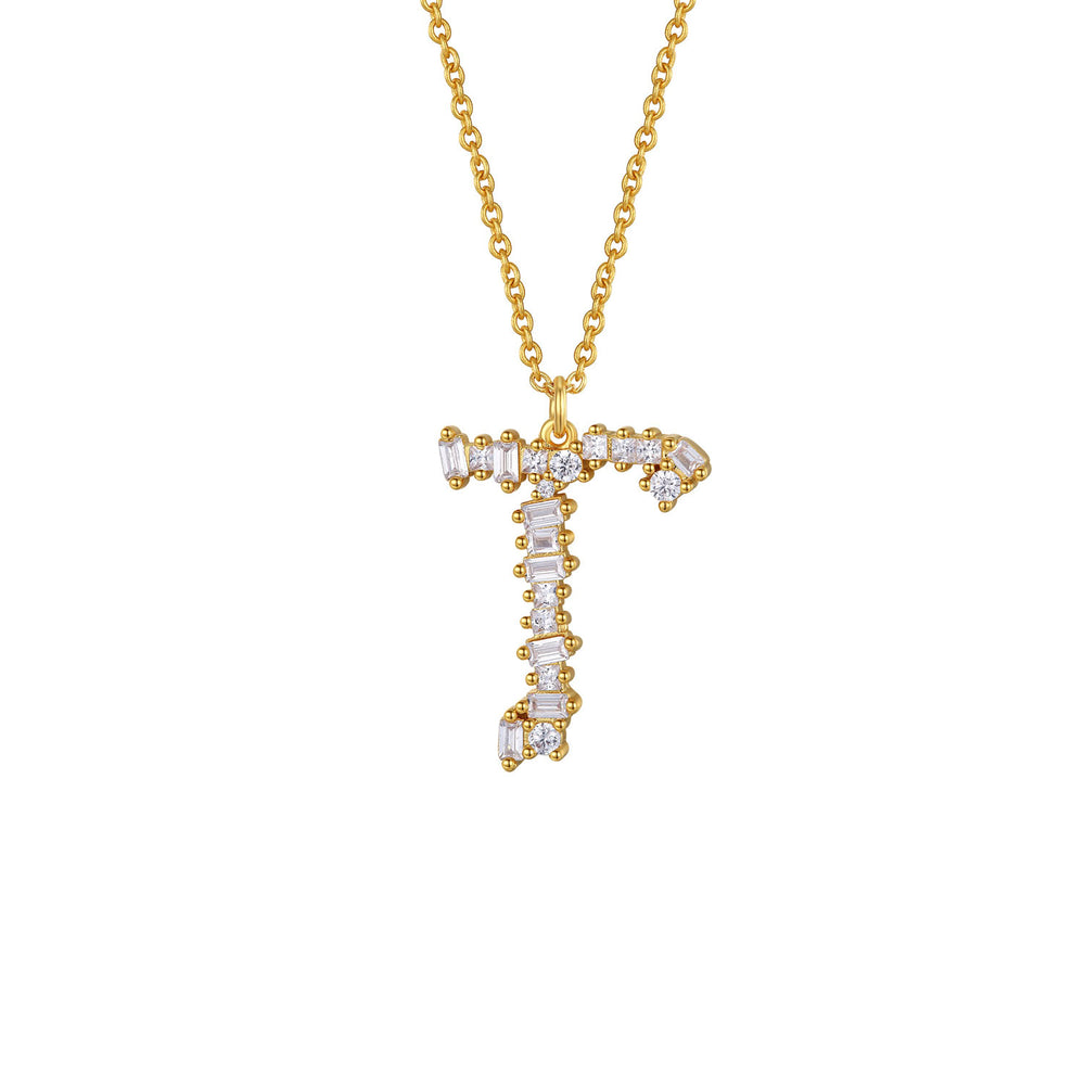Crystal Initial Necklace - Letter T