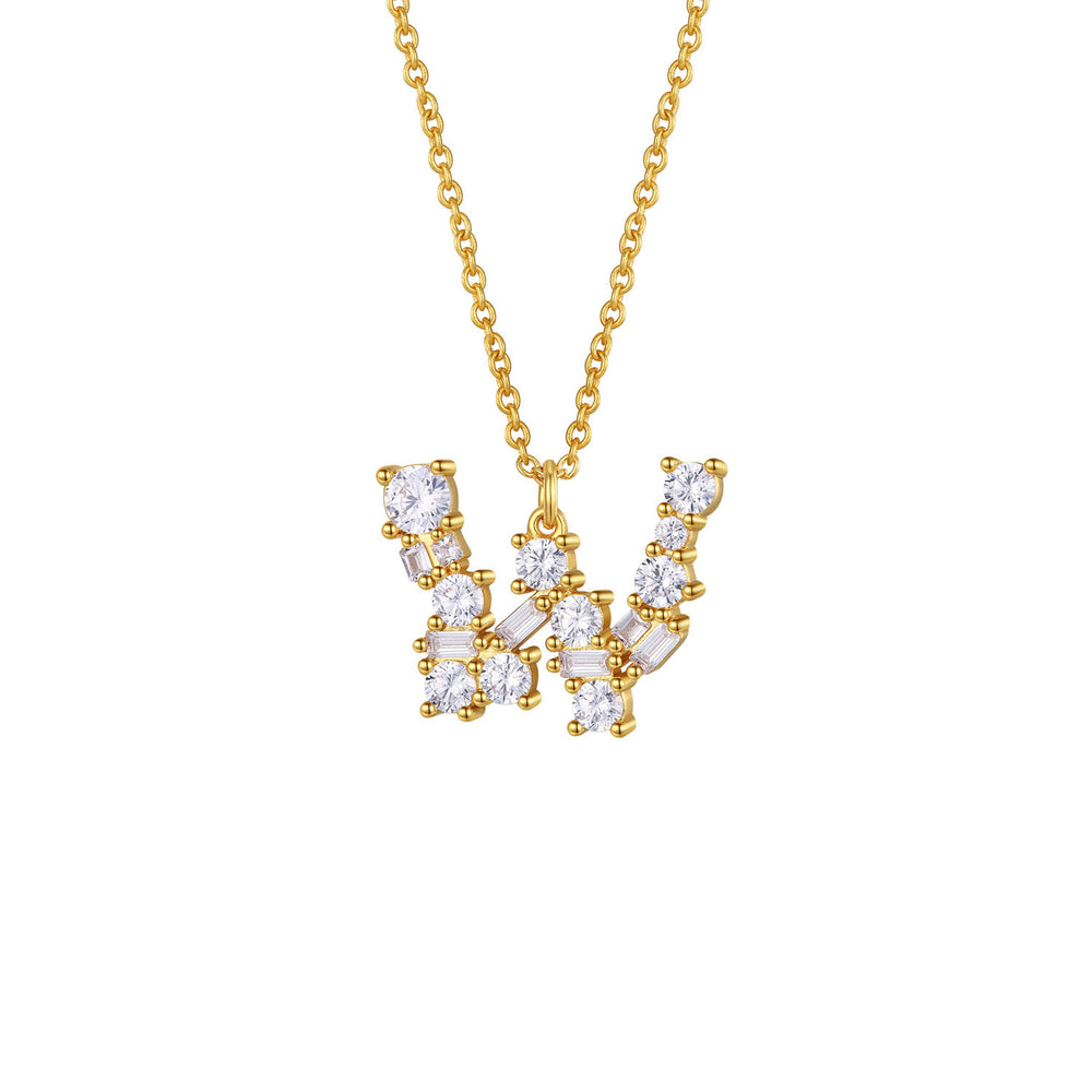 Crystal Initial Necklace - Letter W