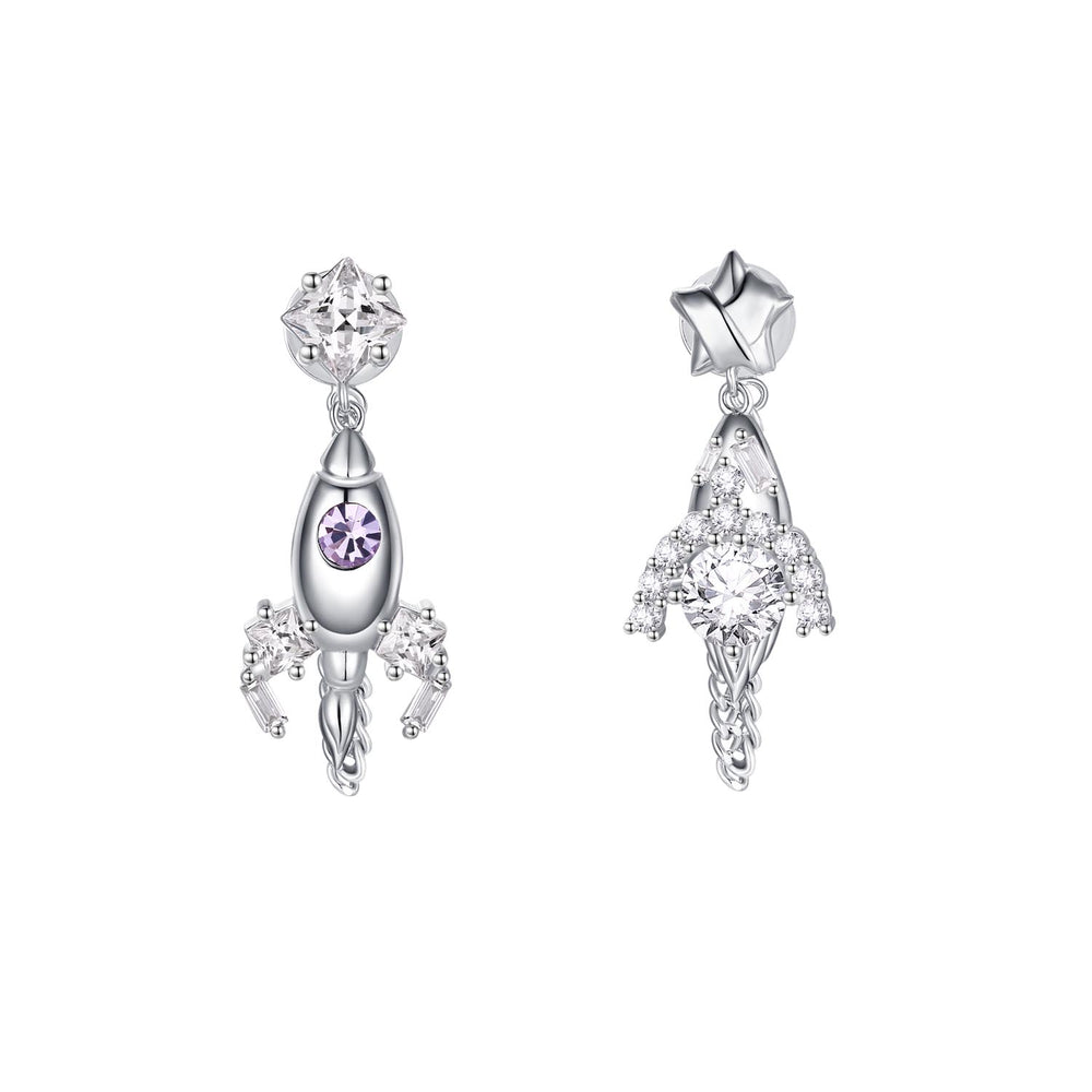 Space Walk Rocket Earrings with Crystals