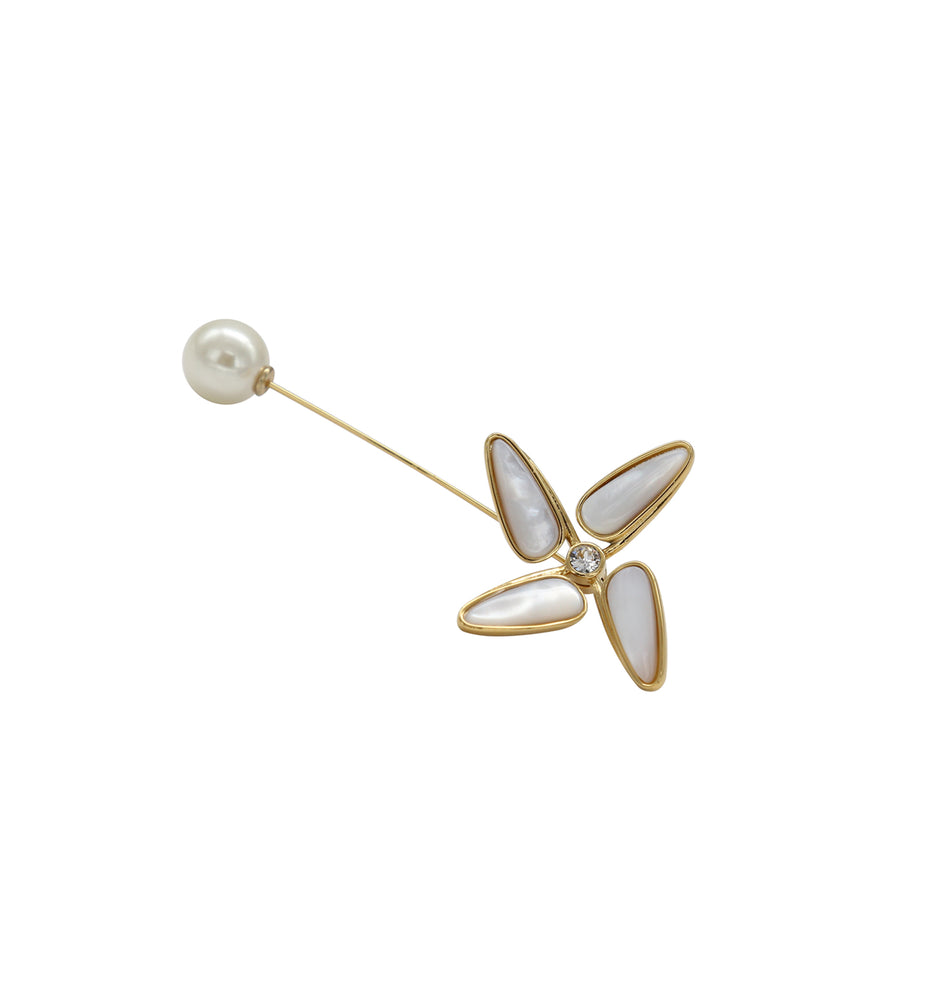 Windmill White Natural Fritillary Brooch with Swarovski Pearl