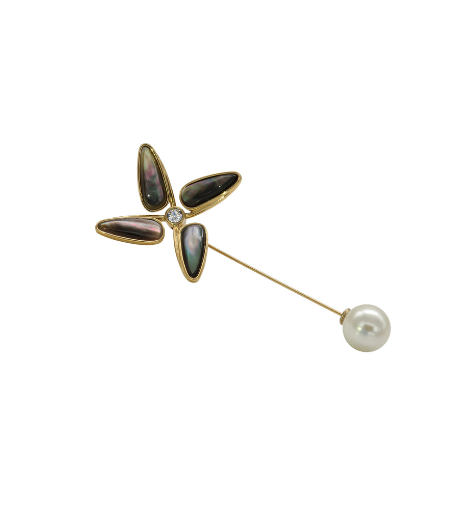 Windmill Black Natural Fritillary Brooch with Swarovski Pearl