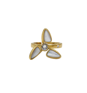 
                  
                    Windmill Rotatable White Natural Fritillary Gold Ring
                  
                