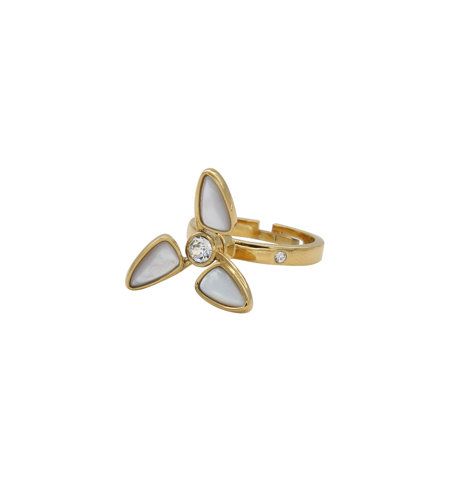 
                  
                    Windmill Rotatable White Natural Fritillary Gold Ring
                  
                