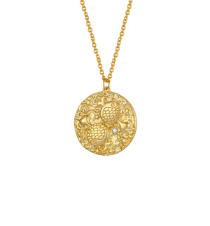 
                  
                    Pisces Zodiac Double Sided Coin Pendant Gold and Crystal Necklace
                  
                