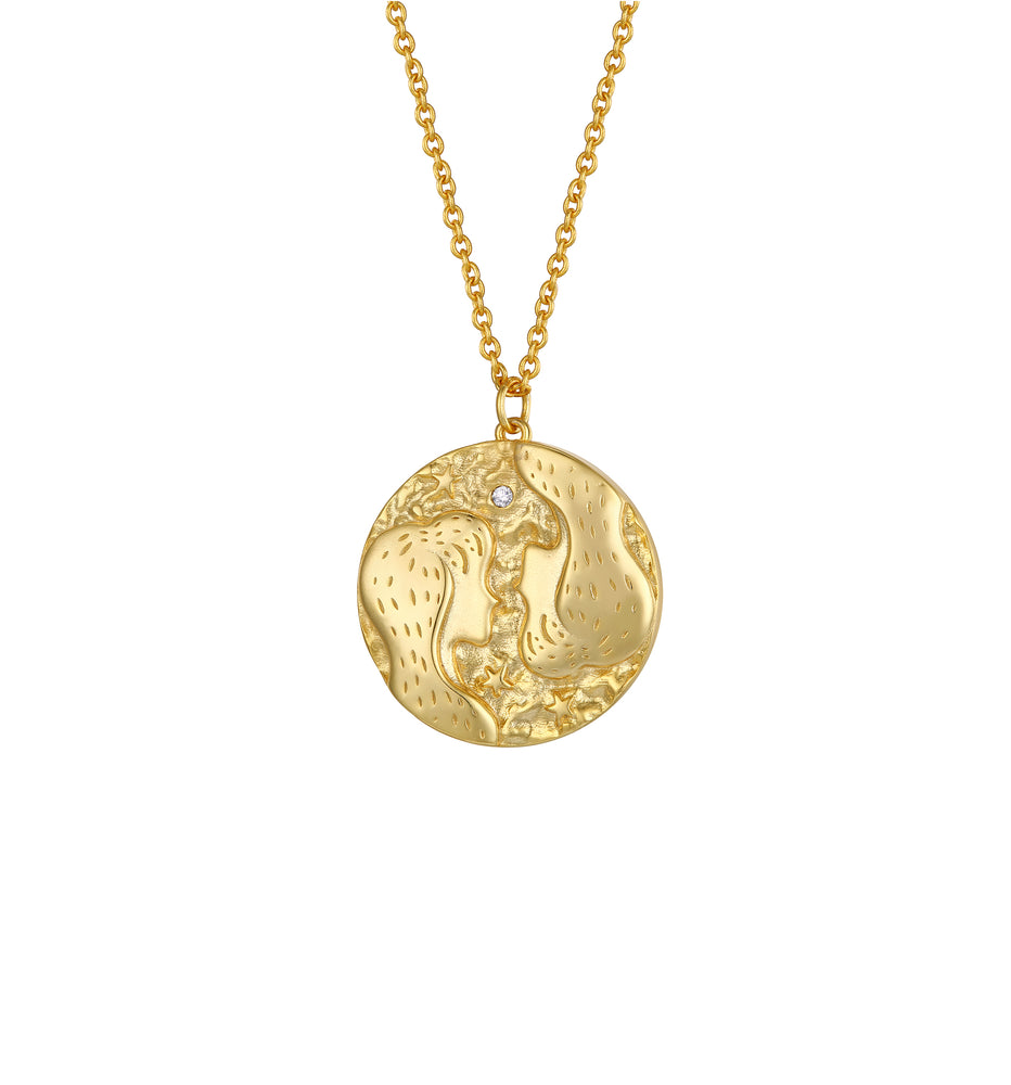 
                  
                    Gemini Zodiac Double Sided Coin Pendant Gold and Crystal Necklace
                  
                