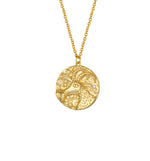 Capricorn Zodiac Double Sided Coin Pendant Gold and Crystal Necklace