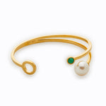 SS Pearl Bangle with Green Stone